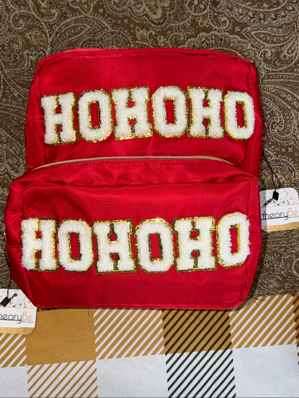 NWT Lulla Collection HOHOHO Red Zip Pouches Set of 2